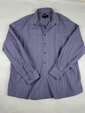 Kenneth Cole Slim Fit Dress Shirt XL Purple Plaid